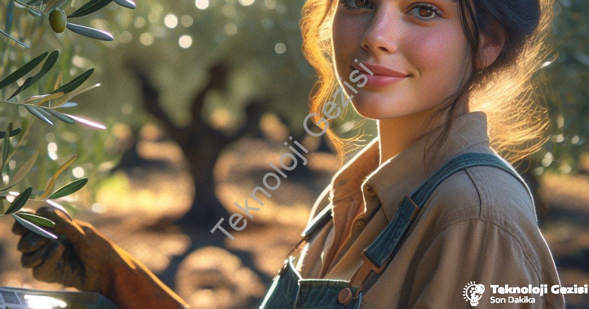 "Genç kadın çiftçi zeytin bahçelerinde hayatını yeniden kurdu" başlıklı haber için fotorealistik, pr